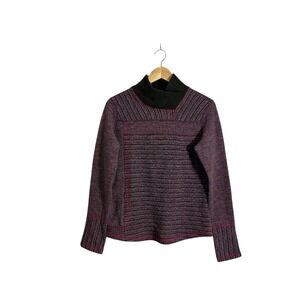 Prana Medium Carin Striped Wool Blend Mock Neck Pullover Sweater Cozy